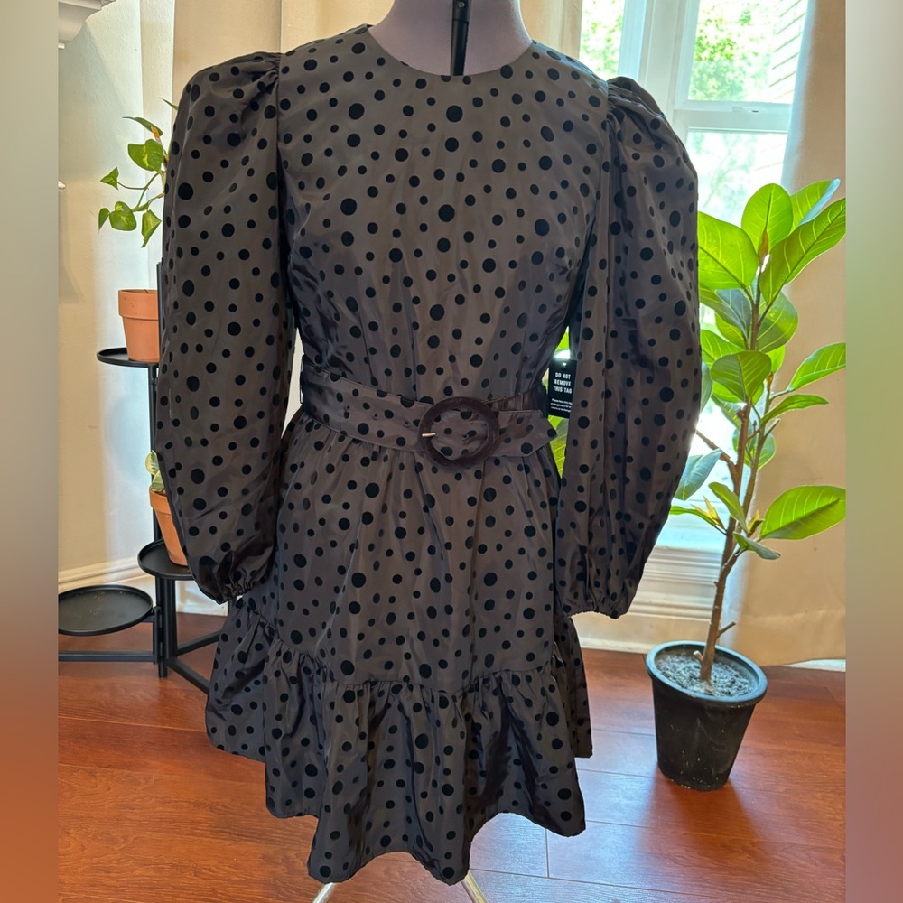 Express-Elegant Black Polka Dot Puff Sleeve Dress women’s size small